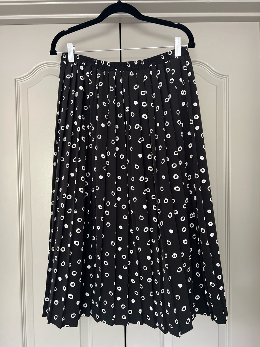 Vintage Leslie Fay Black & White Polka Dot Pleated Midi Skirt 80s 90s L/XL - Picture 2 of 5